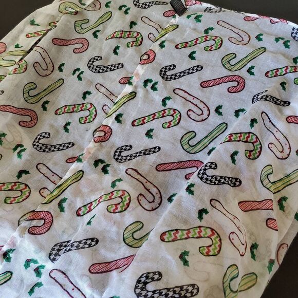Candy Cane Infinity Scarf Womens White Red Christmas Rectangle Wrap Sheer New - Picture 5 of 8